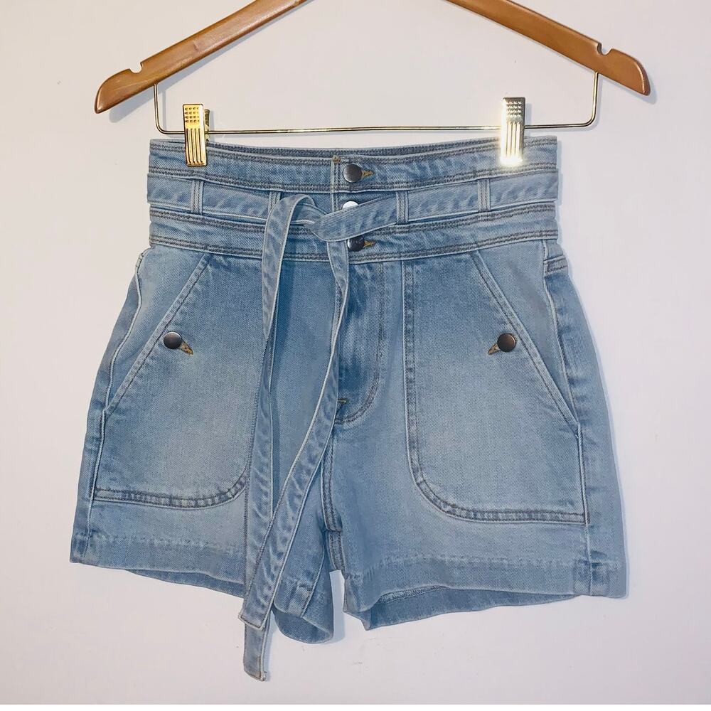 FRAME Triple Tie-waist Denim Shorts In Mahoney sz 24 - Picture 2 of 10